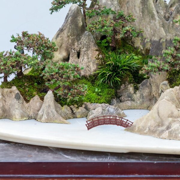 Miniatur-Chinesische Brücke aus Kunststoff für Zen-Garten und Dekorationen Miniatur 9x3 cm
