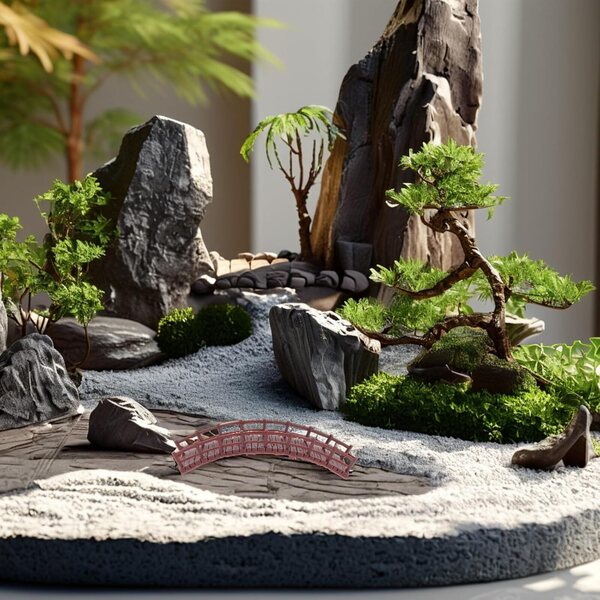 Miniatur-Chinesische Brücke aus Kunststoff für Zen-Garten und Dekorationen Miniatur 9x3 cm