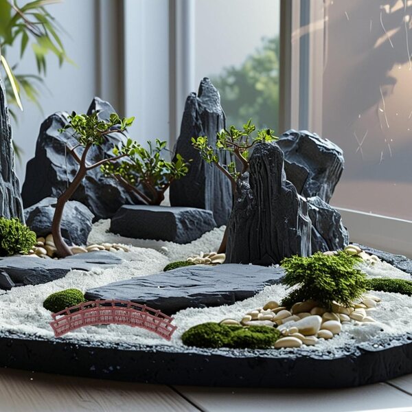Miniatur-Chinesische Brücke aus Kunststoff für Zen-Garten und Dekorationen Miniatur 9x3 cm