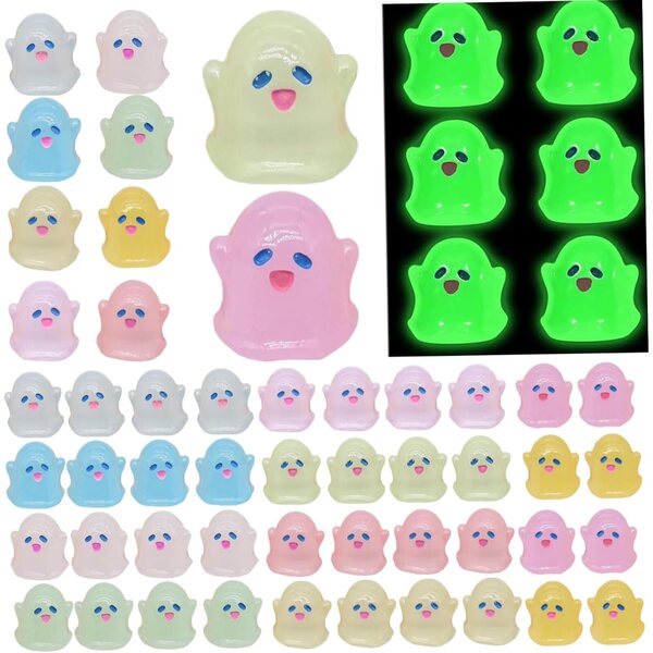 50 Mini-Figuren aus leuchtendem Kunstharz mit Geistermotiv für Halloween-Dekorationen