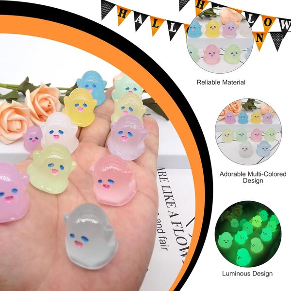50 Mini-Figuren aus leuchtendem Kunstharz mit Geistermotiv für Halloween-Dekorationen