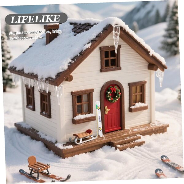Miniatur-Holzski mit Metallstäben, Set mit 5 Weihnachtsdekorationen für das Puppenhaus