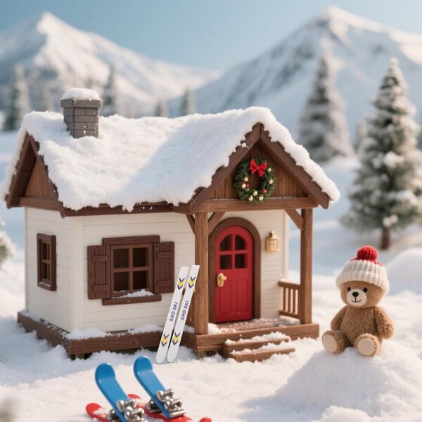 Miniatur-Holzski mit Metallstäben, Set mit 5 Weihnachtsdekorationen für das Puppenhaus