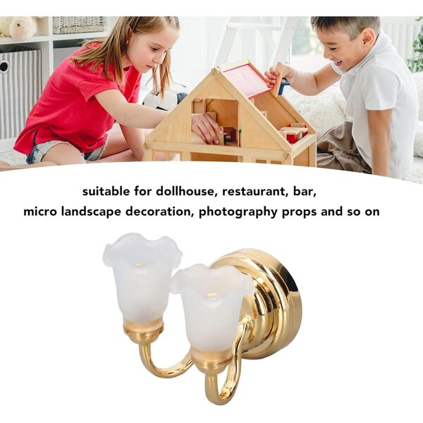 Lampada Miniatura Casa delle Bambole Doppia Testa 1:12 Batteria Integrata Design Tulipano