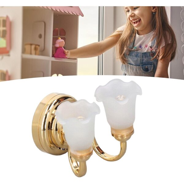 Lampada Miniatura Casa delle Bambole Doppia Testa 1:12 Batteria Integrata Design Tulipano