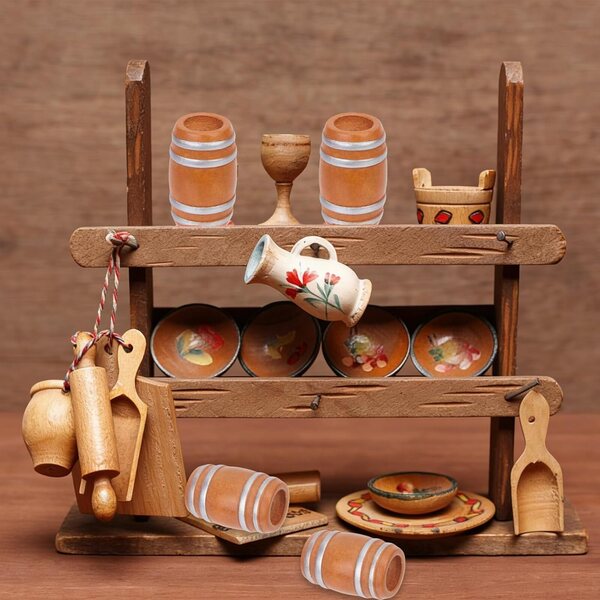 Set mit 6 Miniatur-Holzfässern für Puppenhaus- und Partydekorationen