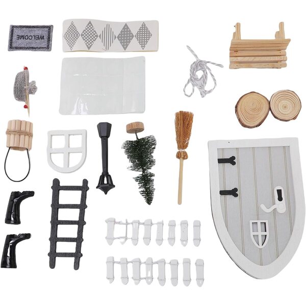 Kit Porta Fata di Natale in Legno per Casa delle Bambole con Decorazioni Miniature