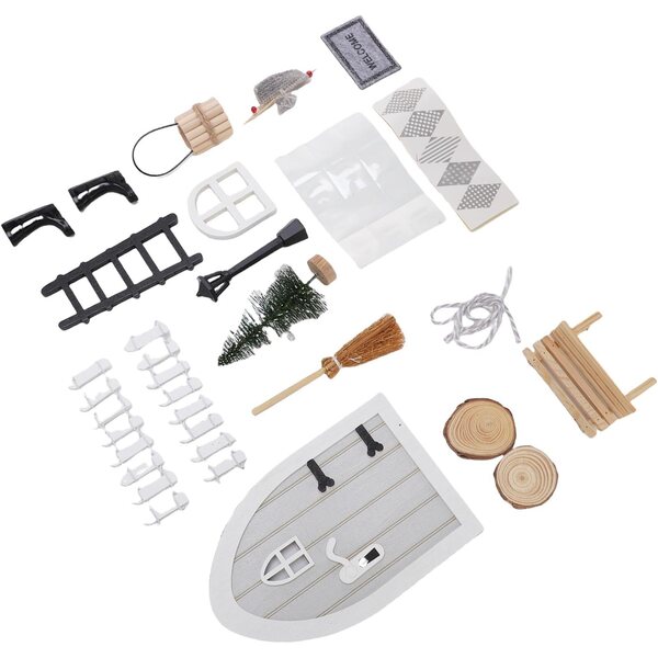 Kit Porta Fata di Natale in Legno per Casa delle Bambole con Decorazioni Miniature