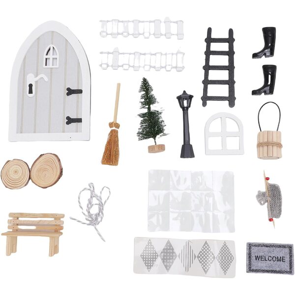 Kit Porta Fata di Natale in Legno per Casa delle Bambole con Decorazioni Miniature