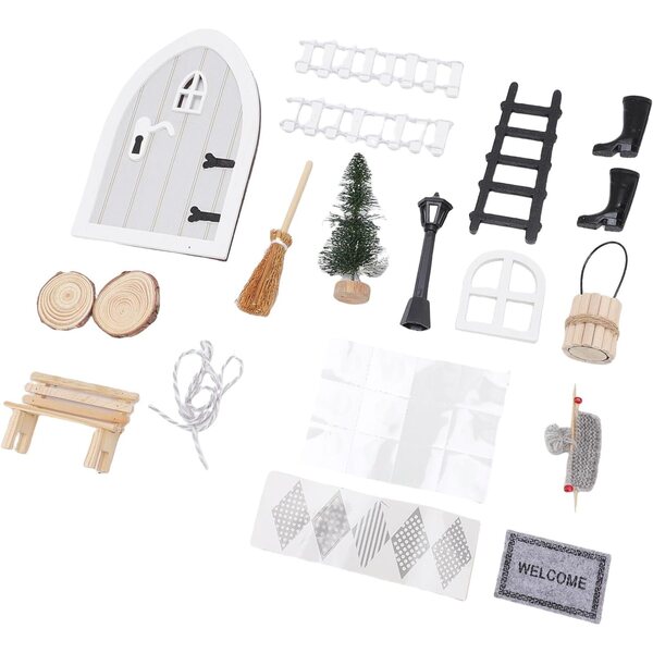 Kit Porta Fata di Natale in Legno per Casa delle Bambole con Decorazioni Miniature