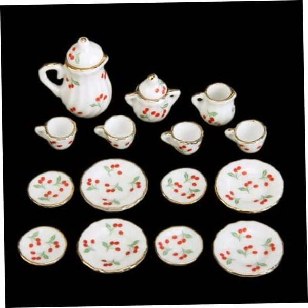 Porzellan-Miniatur-Teeservice-Set 15-teilig für Puppenhaus 1:12