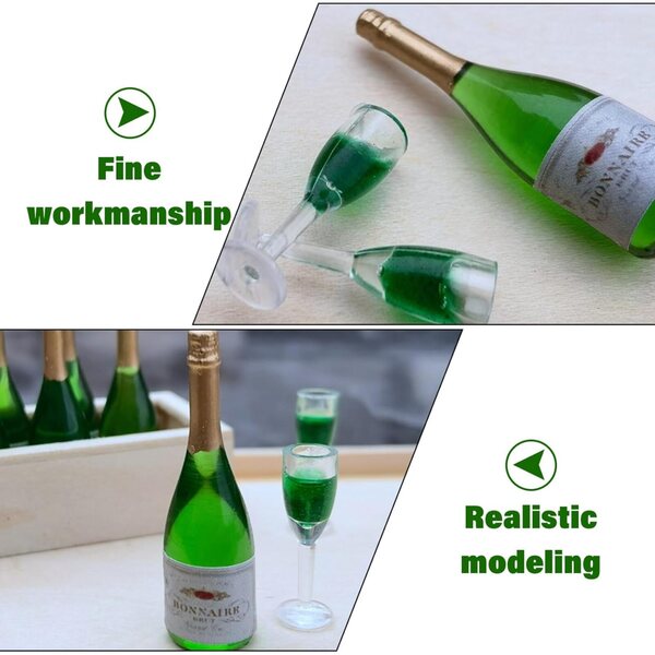 PVC-Mini-Wein- und Gläser-Set für Puppenhaus 1:12 – 6 grüne Teile