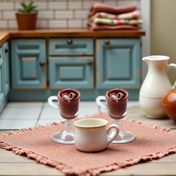 Miniatur-Puppenkaffeetassen, 2-teiliges, zufälliges, buntes Set für das Puppenhaus