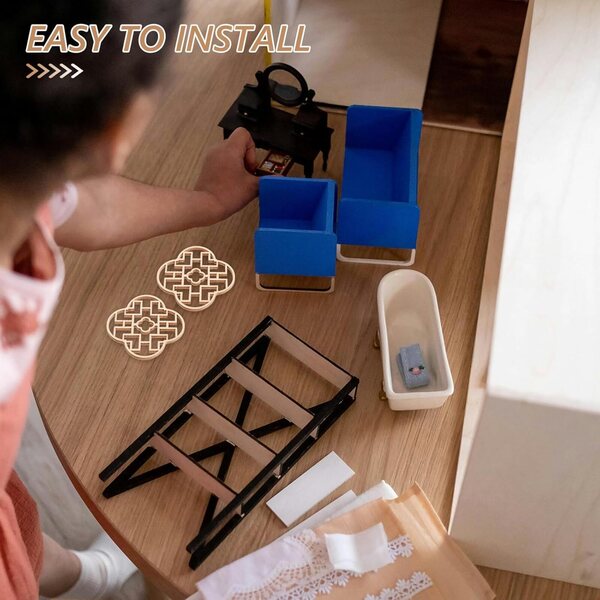 Fensterminiaturen aus Holz im chinesischen Stil für Puppenhäuser – 4er-Set