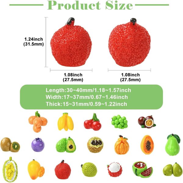 Ornazy set 19 pezzi mini frutta decorativa in resina realistici per diorami e foto