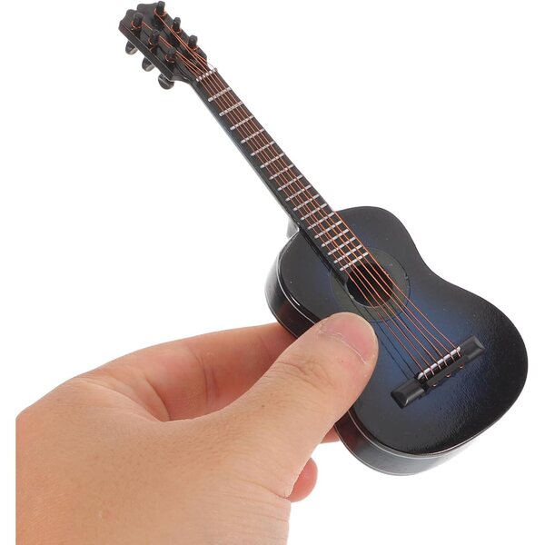 Miniatura chitarra classica blu con supporto e custodia, modello decorativo di qualità