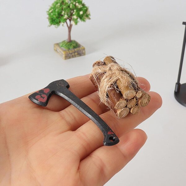 Puppenhaus-Miniatur-Campingzubehör-Set mit Lagerfeuer und detailliertem Holz