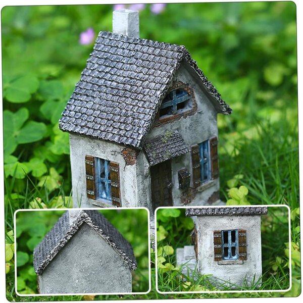 Decorazione casa da giardino in resina grigia, miniatura resistente e realistica