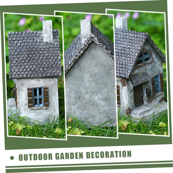Decorazione casa da giardino in resina grigia, miniatura resistente e realistica