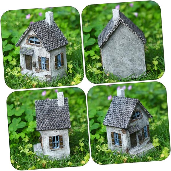 Decorazione casa da giardino in resina grigia, miniatura resistente e realistica
