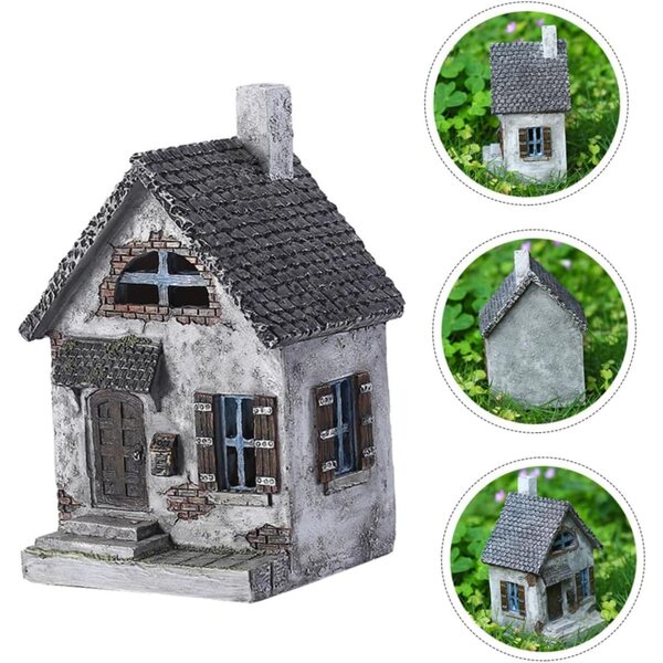 Decorazione casa da giardino in resina grigia, miniatura resistente e realistica