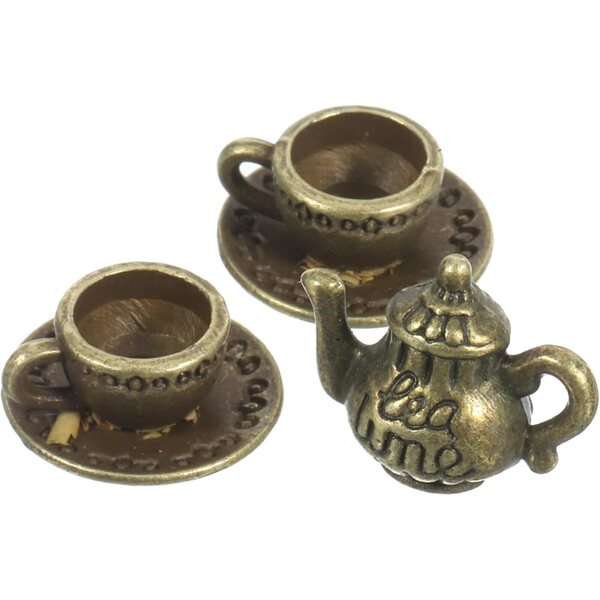 STOBAZA Mini-Wasserkocher und Teetasse aus Zinklegierung für Puppenhaus und Dekoration