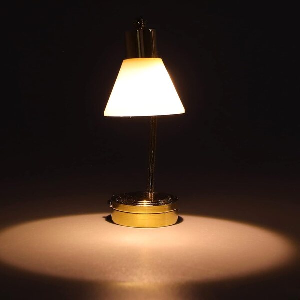 Lampada da Tavolo Miniatura LED per Casa delle Bambole Scala 1/12, con Base Dorata e Paralume Bianco