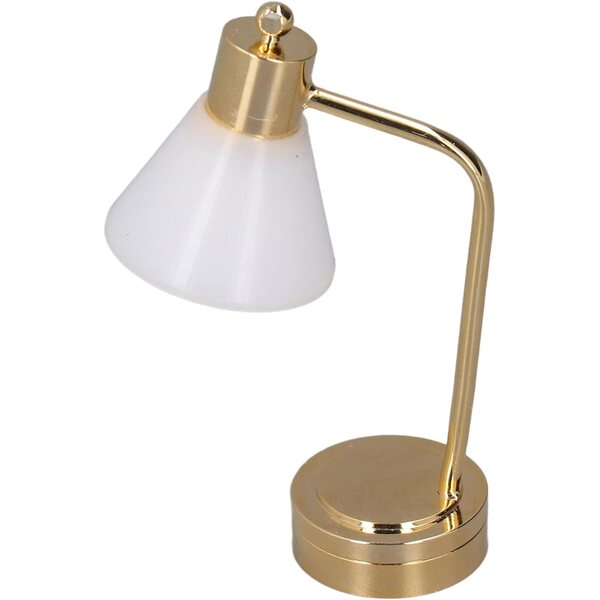 Lampada da Tavolo Miniatura LED per Casa delle Bambole Scala 1/12, con Base Dorata e Paralume Bianco