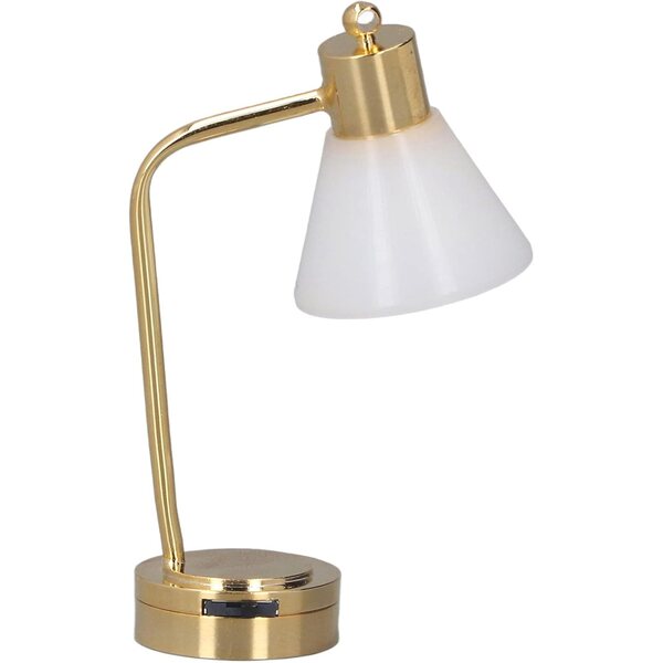 Lampada da Tavolo Miniatura LED per Casa delle Bambole Scala 1/12, con Base Dorata e Paralume Bianco