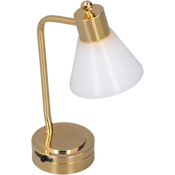 Lampada da Tavolo Miniatura LED per Casa delle Bambole Scala 1/12, con Base Dorata e Paralume Bianco