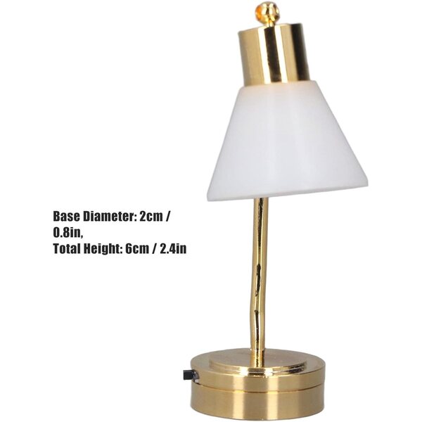 Lampada da Tavolo Miniatura LED per Casa delle Bambole Scala 1/12, con Base Dorata e Paralume Bianco
