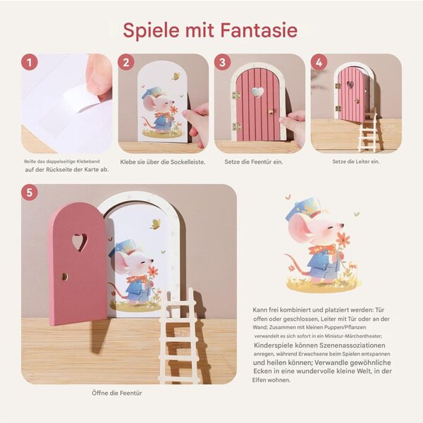 Feentür Set aus geschnitztem Holz für zauberhafte Dekorationen von Räumen und Partys