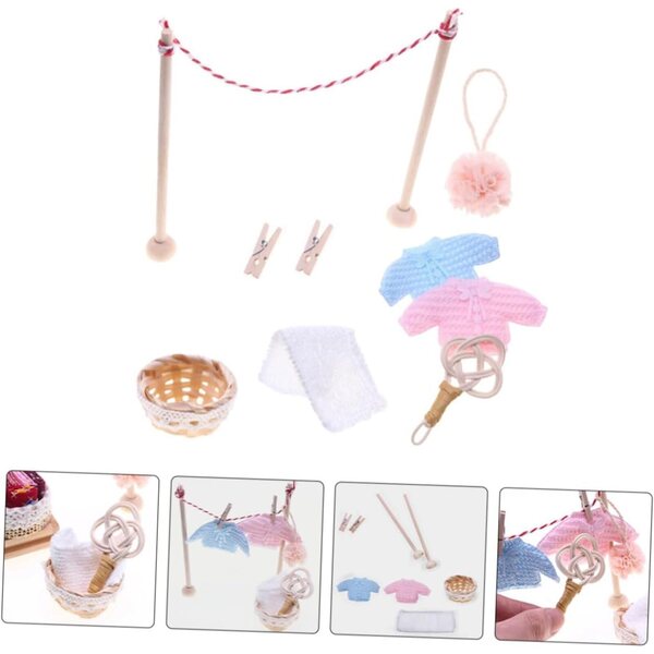 Tragbares und multifunktionales Puppenhaus-Mini-Wäschetrockner-Set aus Holz