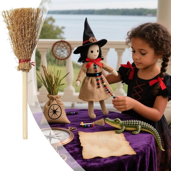 Mini-Hexenbesen für Halloween und Dekorationen – Puppenhaus und Partyzubehör