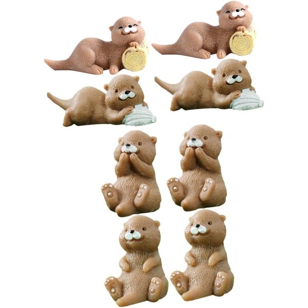 8 Mini Otter in Resina Robusta per Decorazioni e Micro Paesaggi 2,8 cm