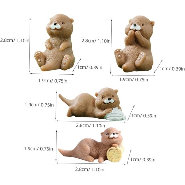 8 Mini-Otter aus robustem Harz für Dekorationen und Mikrolandschaften 2,8 cm
