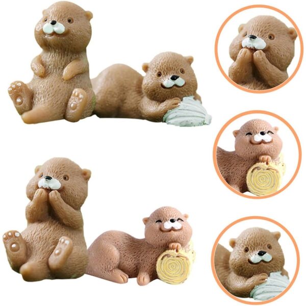 8 Mini-Otter aus robustem Harz für Dekorationen und Mikrolandschaften 2,8 cm