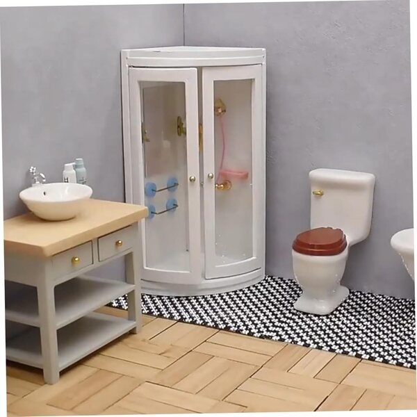 Dollhouse Bagno a Scala 1/12, Duschbaumecke Bianca in Plastica 16,7x9,8 cm