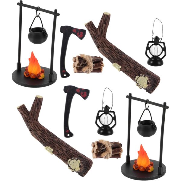 Miniatur-Hängekamin-Set mit Holz für Puppen und Outdoor-Dekorationen