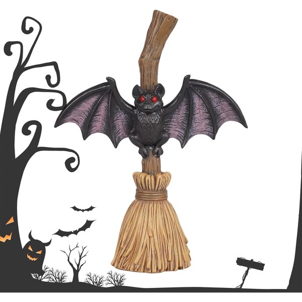 Decorazione Halloween Hexenbesen in Resina per Interni - Deko da Tavolo Spettrale 16x4,8 cm