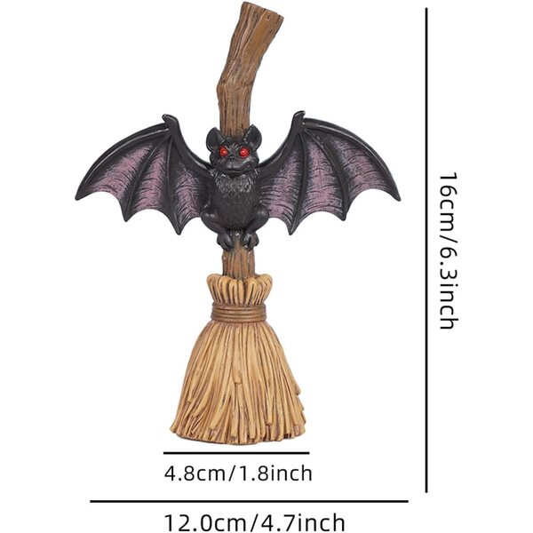 Decorazione Halloween Hexenbesen in Resina per Interni - Deko da Tavolo Spettrale 16x4,8 cm