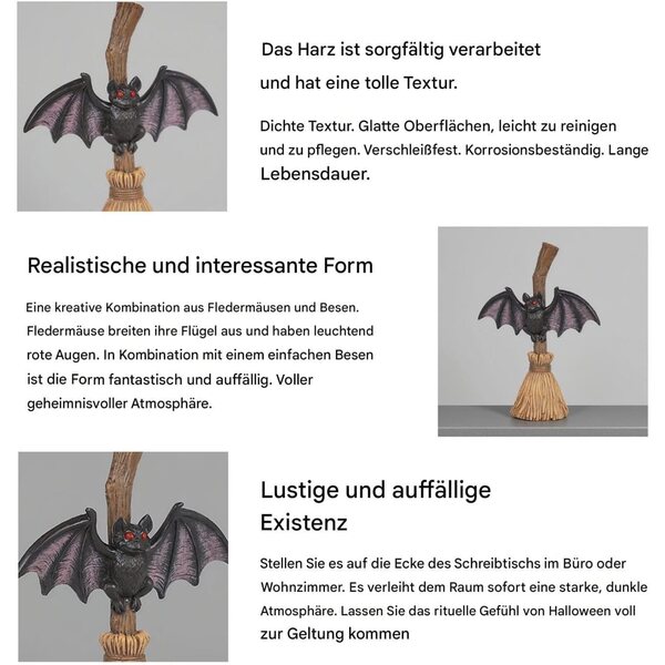 Decorazione Halloween Hexenbesen in Resina per Interni - Deko da Tavolo Spettrale 16x4,8 cm