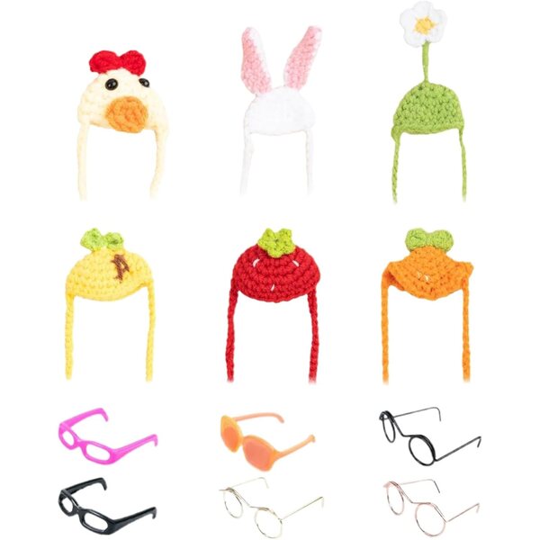 Set 6 Cappellini in Maglia per Statue da Ganso con Occhiali da Sole Decorativi