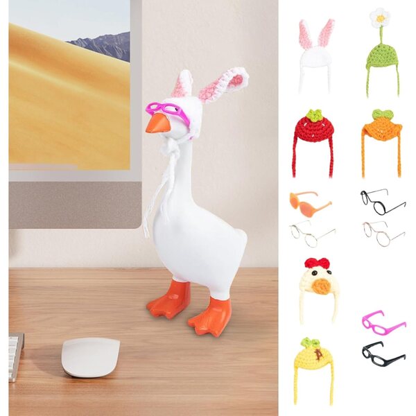 Set 6 Cappellini in Maglia per Statue da Ganso con Occhiali da Sole Decorativi