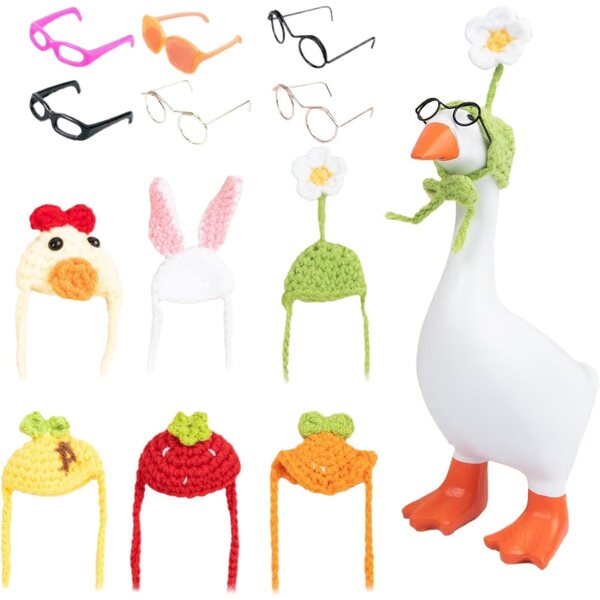 Set 6 Cappellini in Maglia per Statue da Ganso con Occhiali da Sole Decorativi