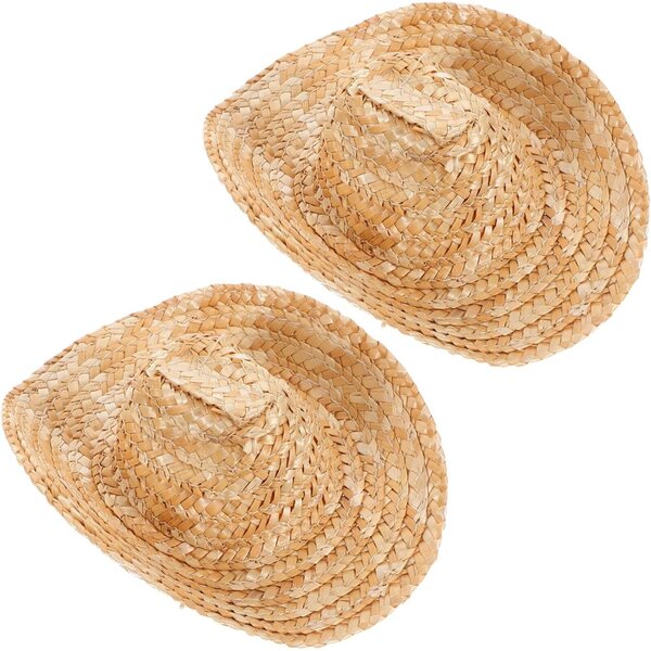 Mini cappelli di paglia 2 pezzi per Bambole e Animali, Cappelli Cowboy per Gioco e Bricolage