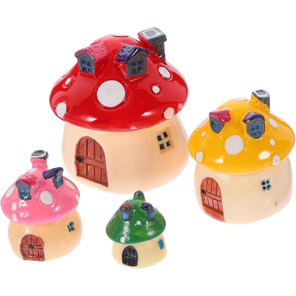 STOBAZA Miniatur-Pilzhaus aus Kunstharz – 4 bunte Mini-Gartendekorationen