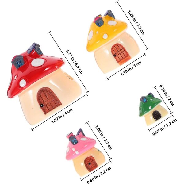 STOBAZA Miniatur-Pilzhaus aus Kunstharz – 4 bunte Mini-Gartendekorationen
