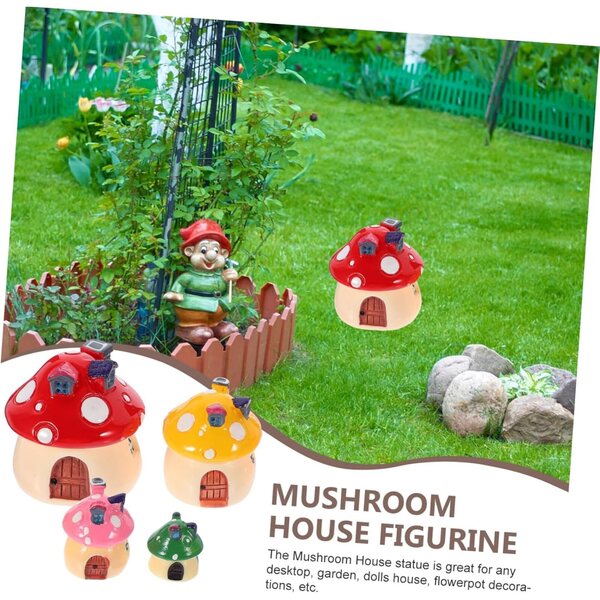 STOBAZA Miniatur-Pilzhaus aus Kunstharz – 4 bunte Mini-Gartendekorationen