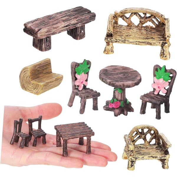 STOBAZA Set 10 Miniature Tavoli e Sedie in Resina per Decorazioni da Giardino e Casa